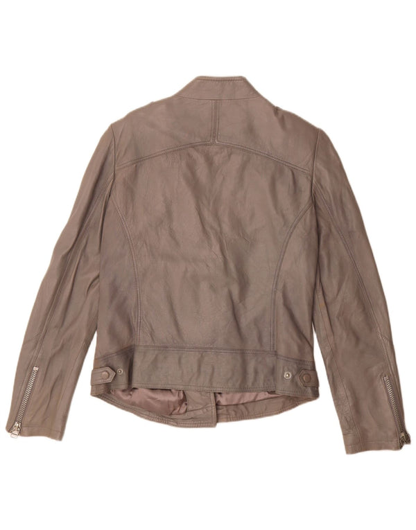 C&A Womens Cindy Crawford Leather Biker Jacket EU 40 Medium Grey