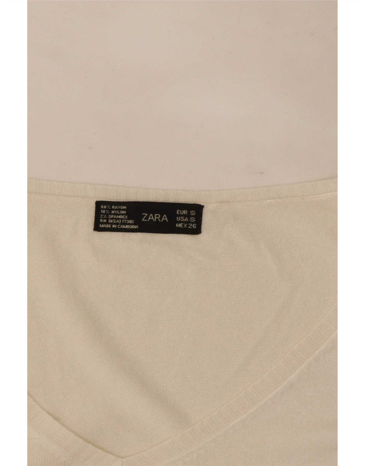 Top Zara da donna a maniche lunghe UK 10 Small Rayon bianco