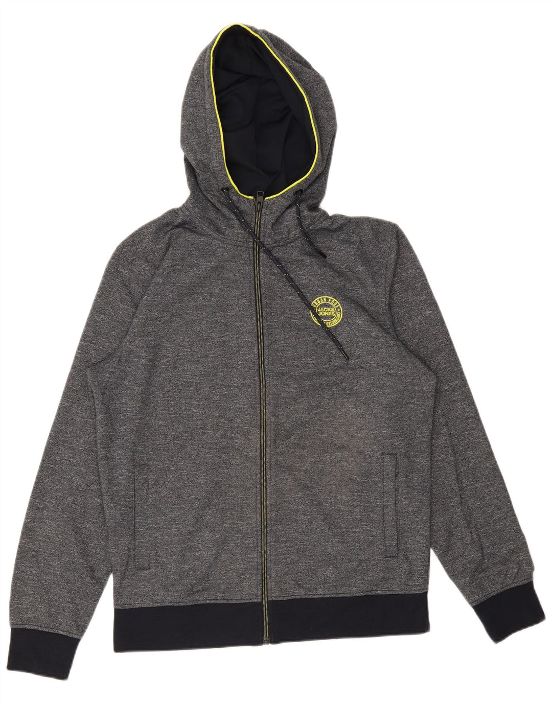 Jack & Jones Mens Zip Hoodie Sweater Medium Grey Flecked Cotton