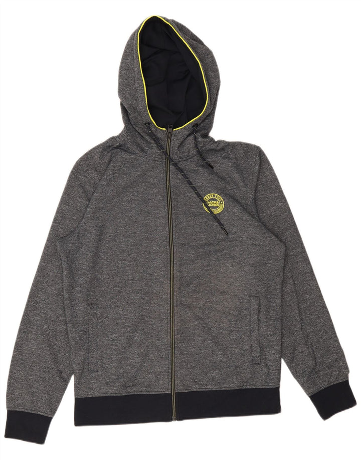 Jack & Jones Mens Zip Hoodie Sweater Medium Grey Flecked Cotton