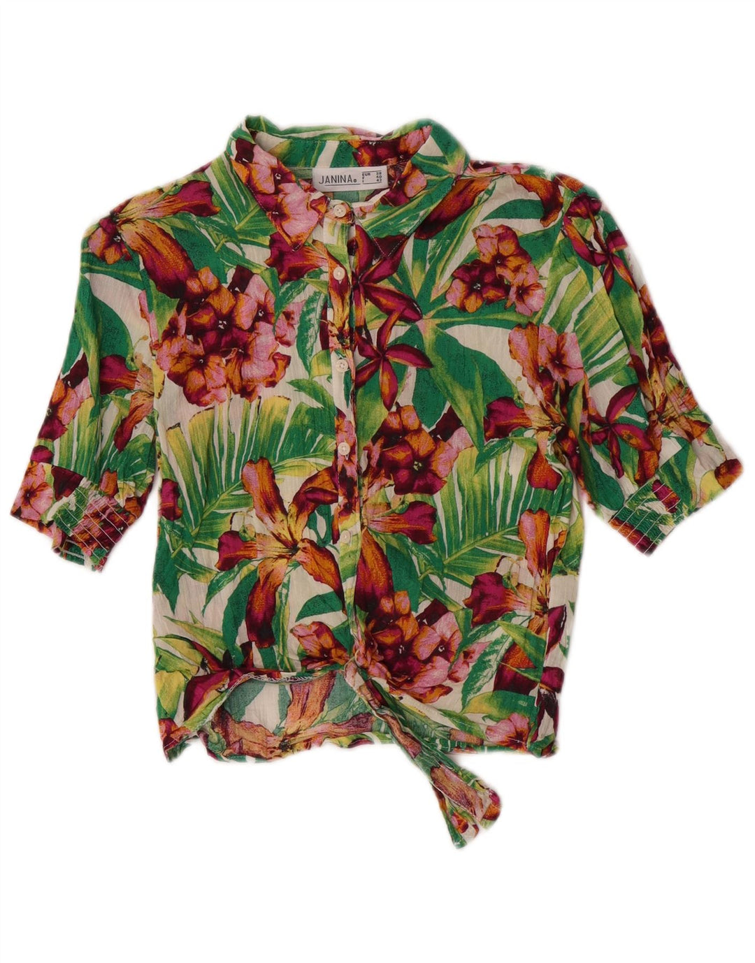 JANINA Womens Front Tie Shirt Blouse EU 38 Medium Multicoloured Floral
