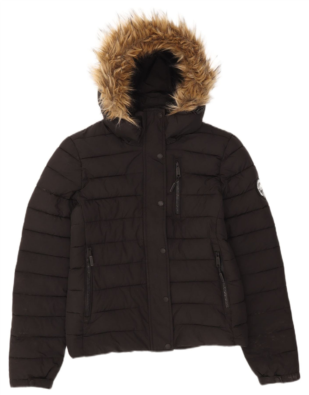 Superdry Wattierte Damenjacke mit Kapuze, UK 10, Größe S, Schwarz, Polyester