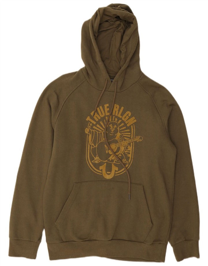 TRUE RELIGION Masculino gráfico moletom com capuz pequeno algodão cáqui