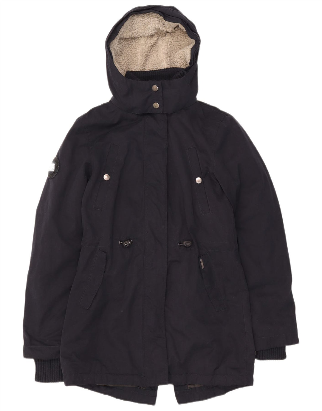 Superdry Parka à capuche pour femme UK 10 Small Bleu marine Polyester