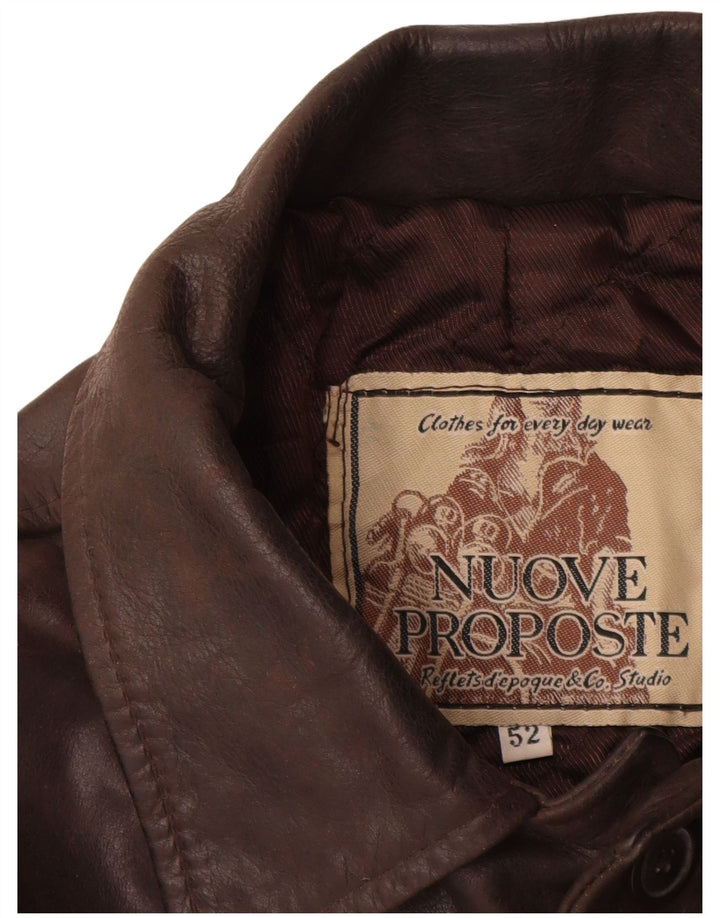 VINTAGE Mens Leather Jacket IT 52 XL Brown Leather