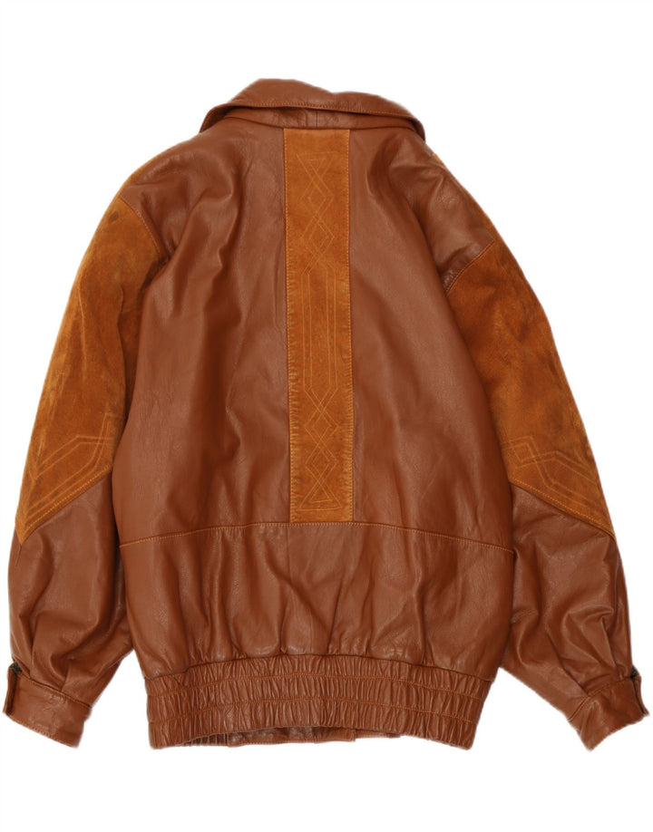 veste en cuir femme vintage UK 14 Grand Brun