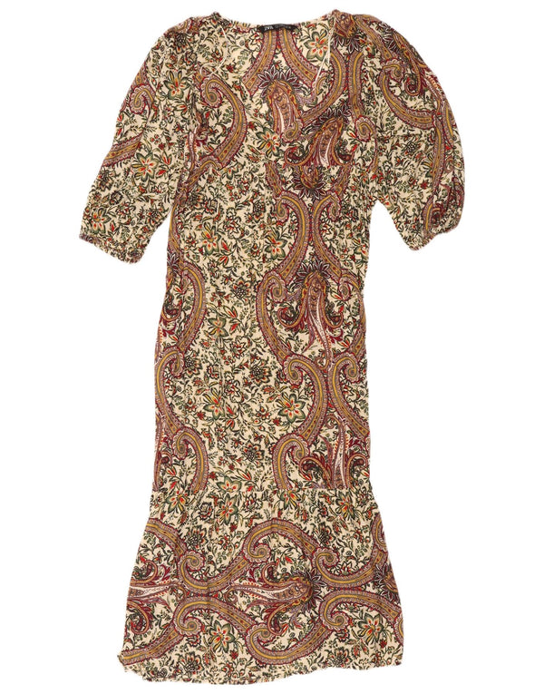 Damska sukienka maxi z rękawem 3/4 Zara UK 10, mała, wielokolorowa paisley