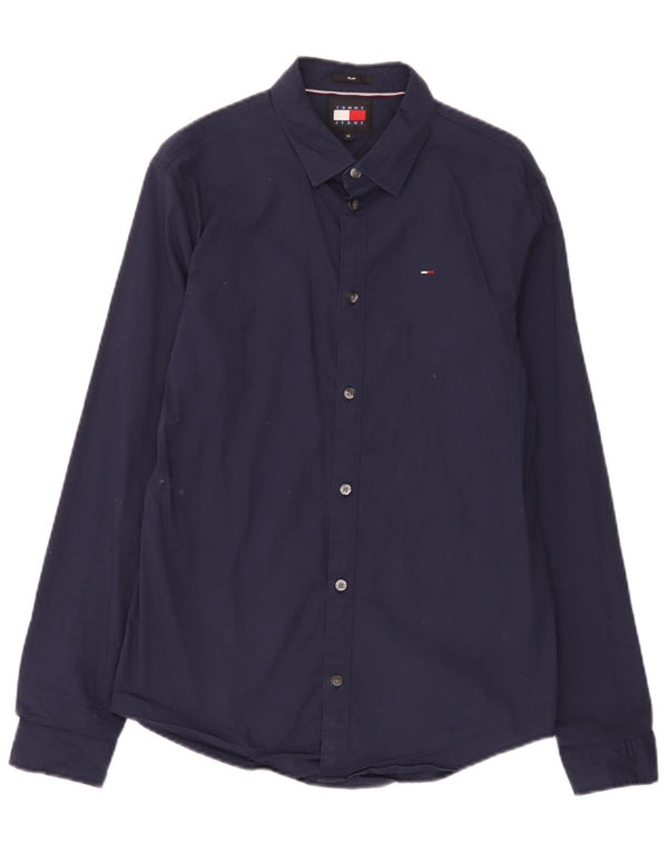 Tommy Hilfiger Camisa ajustada de hombre de algodón azul marino medio
