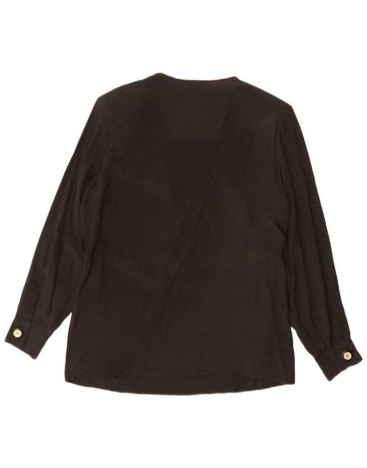 FERRE Womens Shirt Blouse UK 14 Medium Black Colourblock Acetate