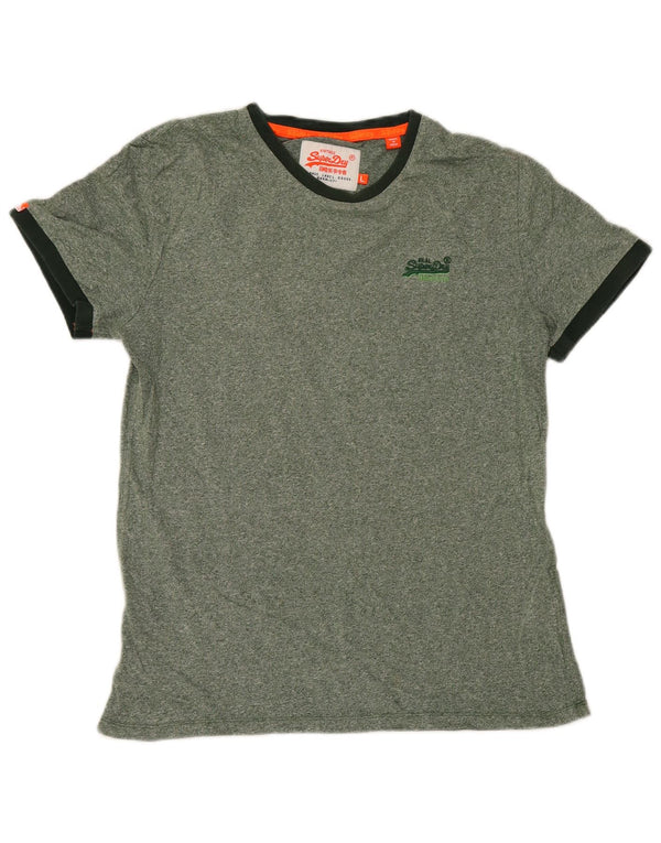 Superdry Mens T-Shirt Top Large Green Flecked Cotton