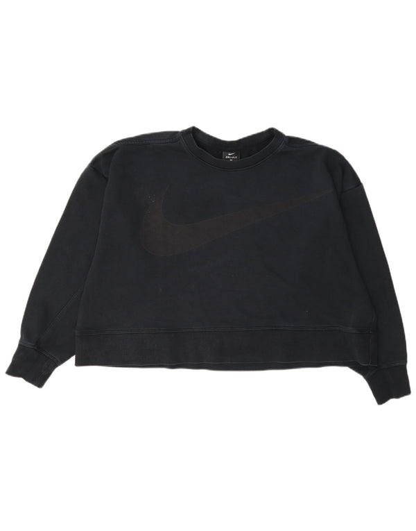 Nike Womens Dri Fit Crop Graphic Sweatshirt Jumper UK 16 Large Navy Blue