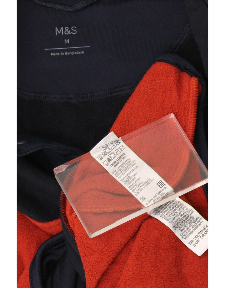 Marks & Spencer Mens Button Neck Fleece Jumper Medium Orange Colourblock