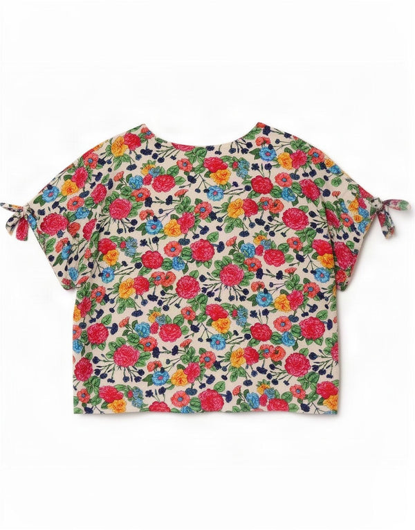 Blusa cropped feminina vintage UK 14 médio floral multicolorido