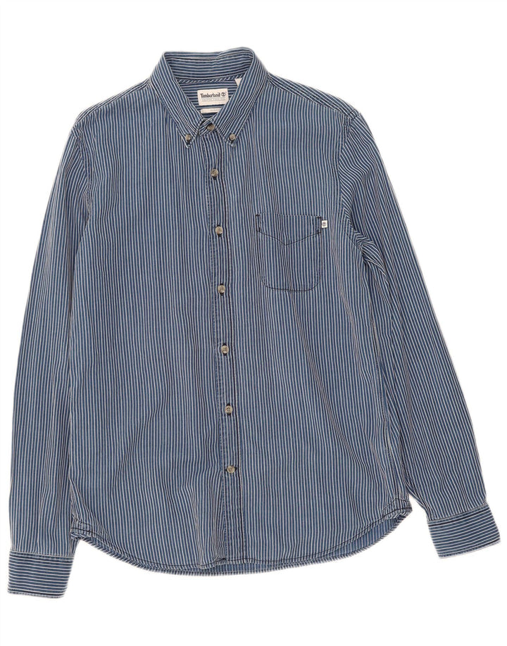 TIMBERLAND Mens Slim Fit Shirt Medium Blue Pinstripe Lyocell
