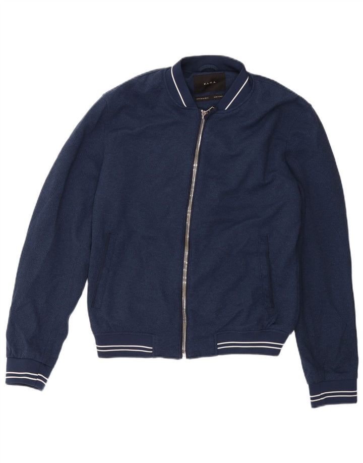 ZARA Mens Bomber Jacket UK 38 Medium Navy Blue