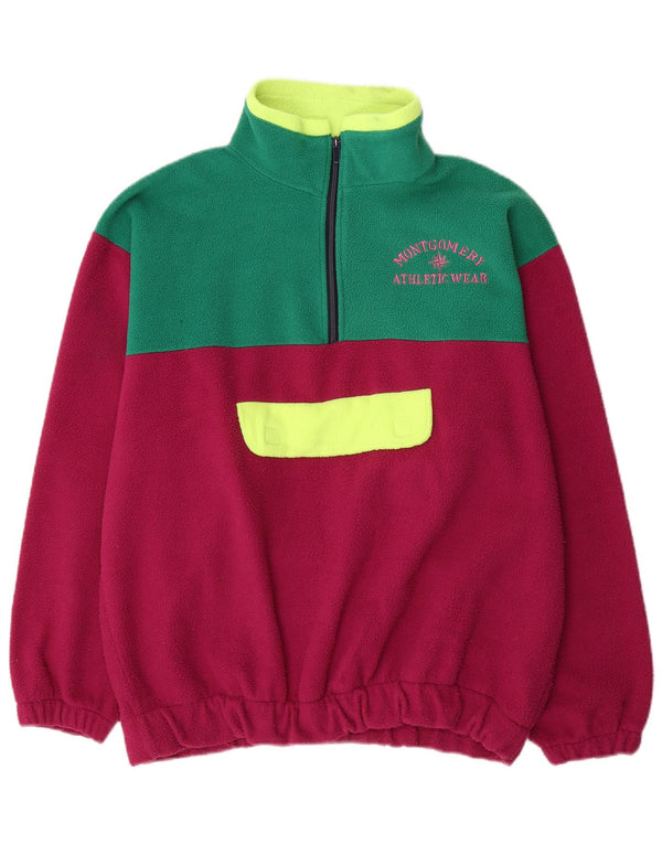 vintage Mens Graphic Zip Neck Fleece Jumper Grand Rouge Colourblock Coton