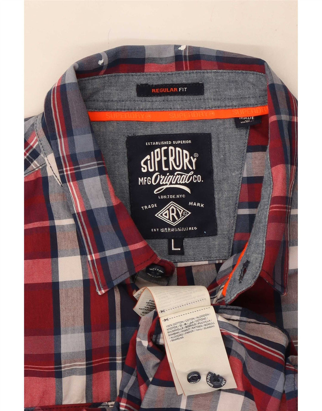 Camicia da uomo Regular Fit Superdry in cotone a quadri rossi grandi