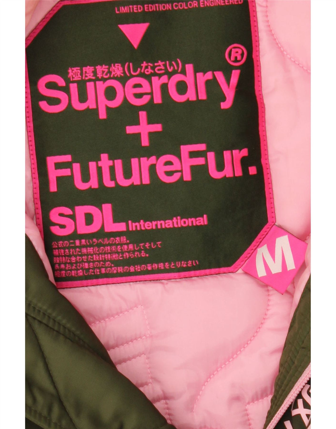 SUPERDRY Womens Hooded Padded Coat UK 14 Medium Khaki Nylon
