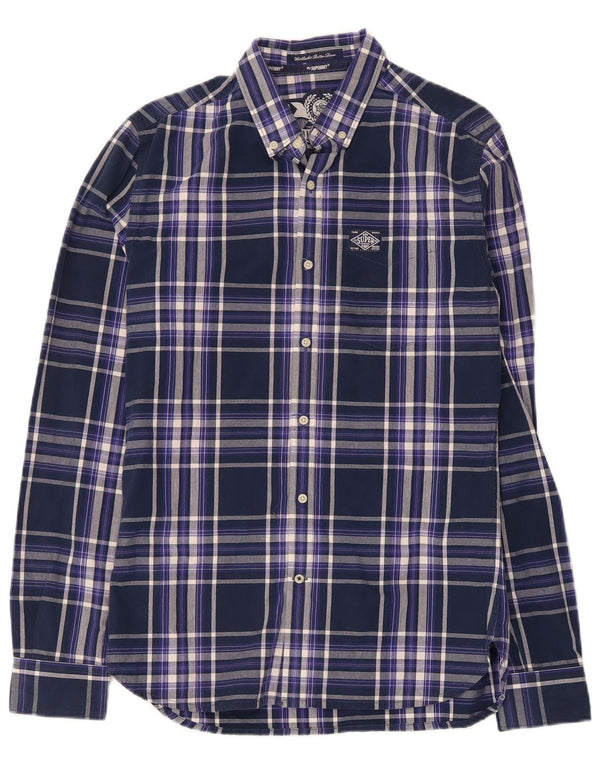 Superdry Mens Shirt Small Navy Blue Check Cotton