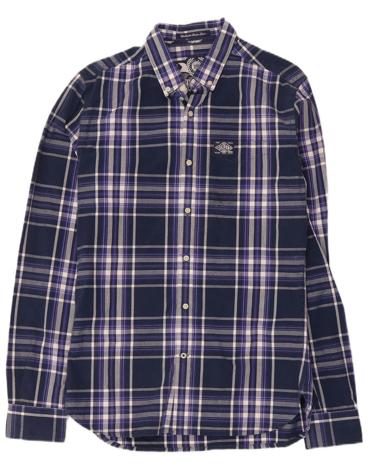 Superdry Mens Shirt Small Navy Blue Check Cotton