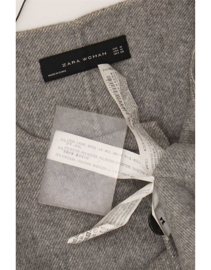 Casaco feminino Zara com peito duplo Reino Unido 14 lã cinza médio