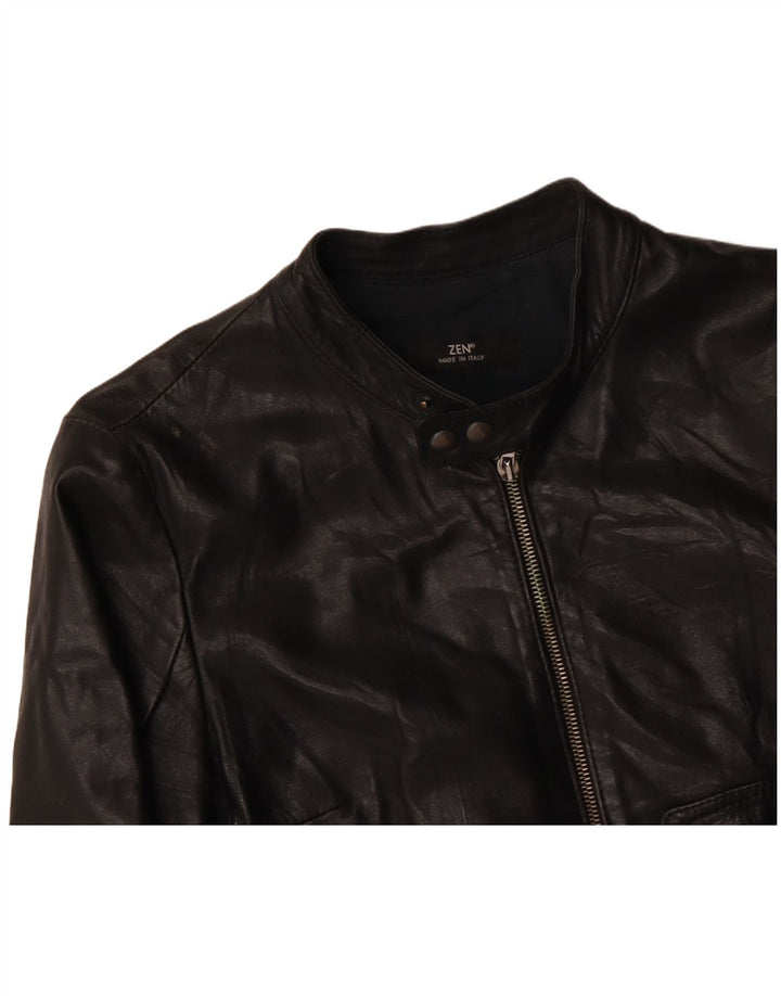 ZEN Womens Crop Leather Jacket UK 10 Small Black Leather