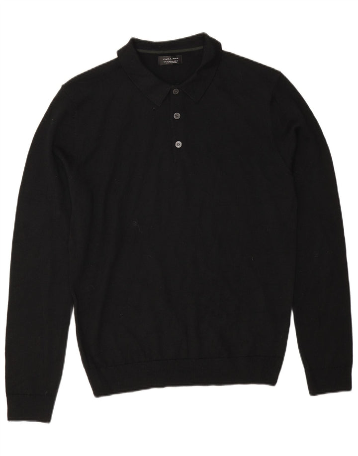 Zara Suéter masculino com gola polo e preto médio