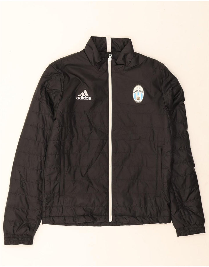 ADIDAS Mens Graphic Padded Jacket UK 36 Small Black Polyester Vintage Adidas and Second-Hand Adidas from Messina Hembry 