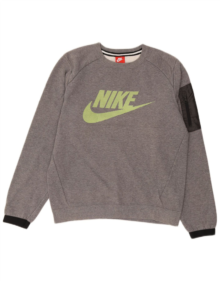 NIKE Mens Graphic Sweatshirt Jumper Small Grey Colourblock Cotton