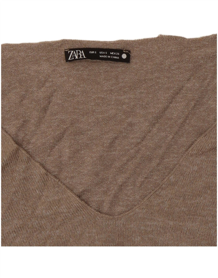 ZARA Pull col en V pour femme UK 10 Petit Gris