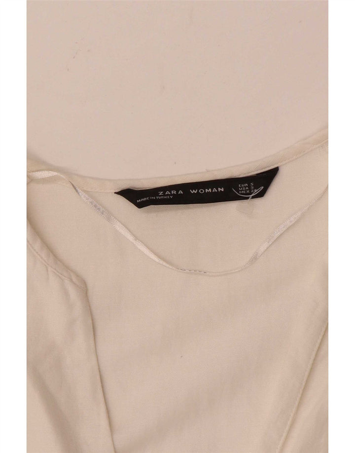 Zara Dame 3/4 ærmet Tunika Top UK 10 Small White