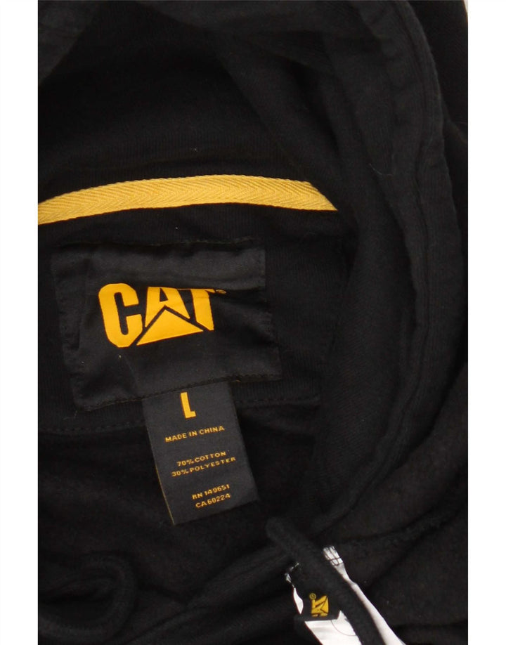 CAT Mens Graphic Hoodie Jumper Large Black Cotton