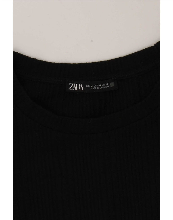 Zara Womens Crop Top Long Sleeve UK 12 Medium Black