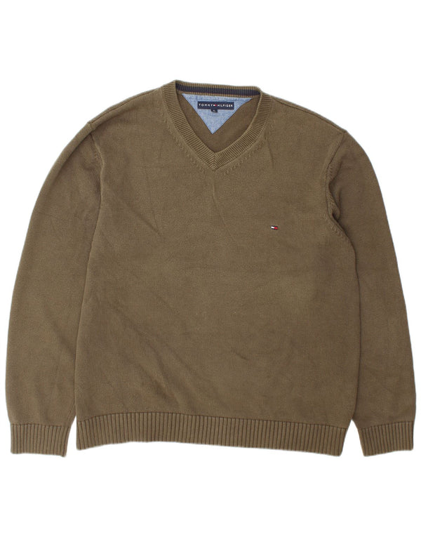 Pulover pentru bărbați Tommy Hilfiger, cu decolteu în V, XL, bumbac kaki