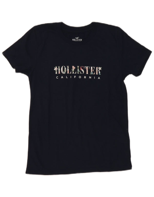Hollister Womens Graphic T-Shirt Top UK 10 Small Navy Blue Cotton