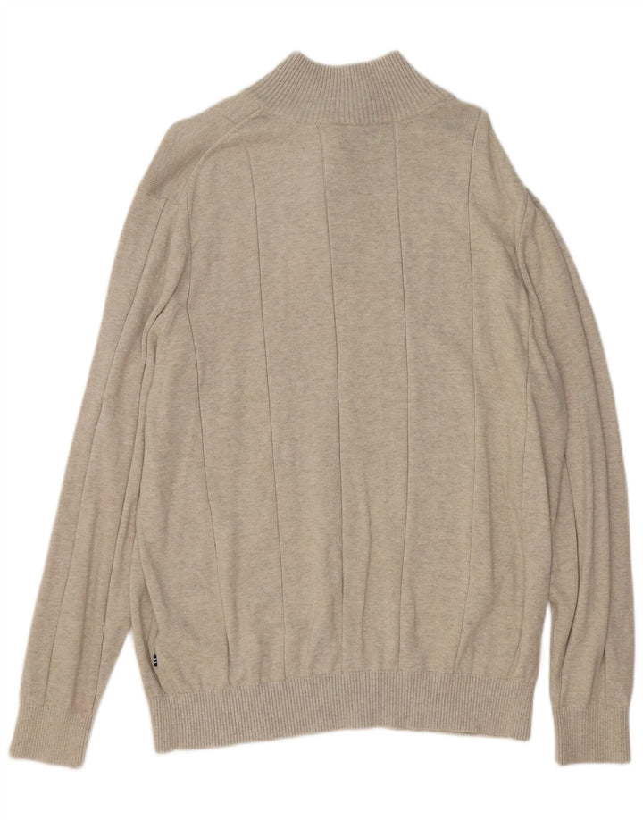 NAUTICA Mens Button Neck Jumper Sweater Large Grey Cotton
