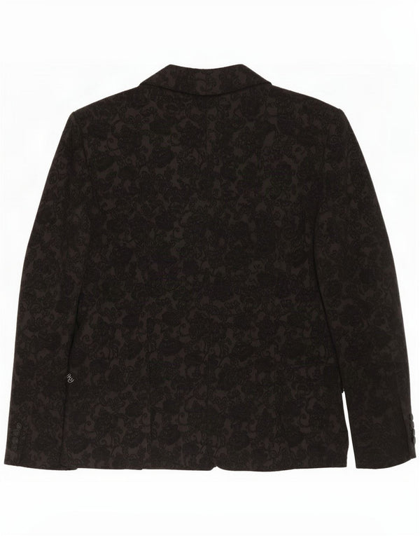 Vintage Womens 3 Button Blazer Jacket UK 14 Large Black Floral Acetate
