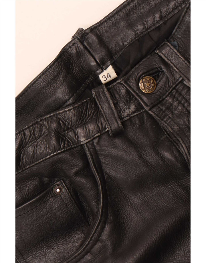 Vintage Mens Straight Leather Trousers W34 L31 Black