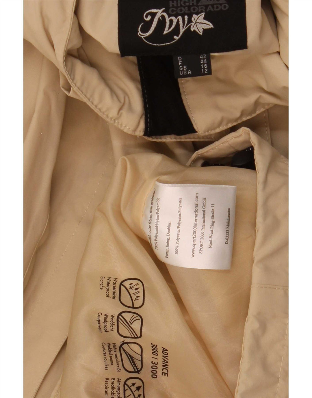 High Colorado Damen Regenjacke UK 16 Large Beige Polyamid