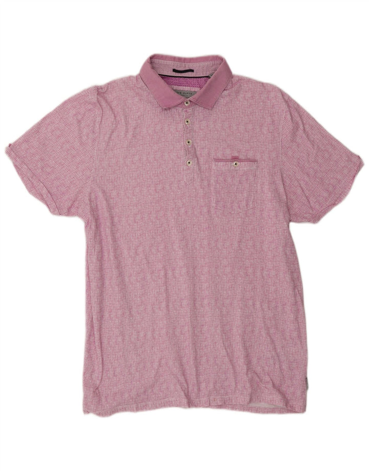 Ted Baker Mens Polo Shirt Size 5 XL Purple Check Cotton
