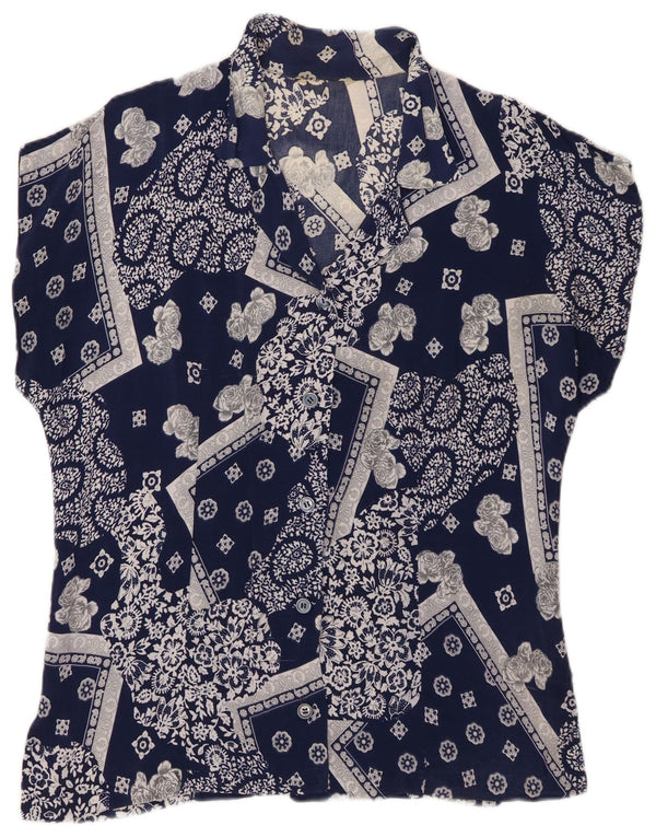 Blusa feminina vintage de manga curta UK 16 grande azul paisley