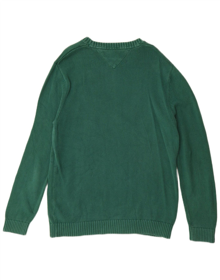 TOMMY HILFIGER Mens Crew Neck Jumper Sweater Medium Green Cotton