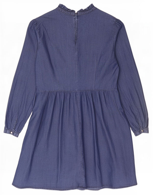 Oasis Damen Langarm-Stufenkleid UK 16 Large Blue Lyocell