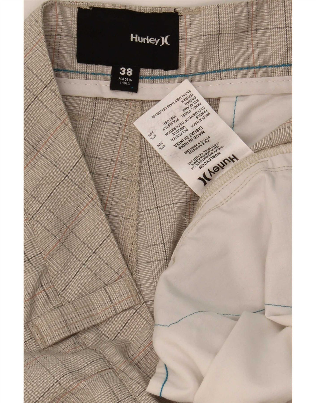 Hurley Mens Cargo Shorts W38 XL Grey Check Polyester