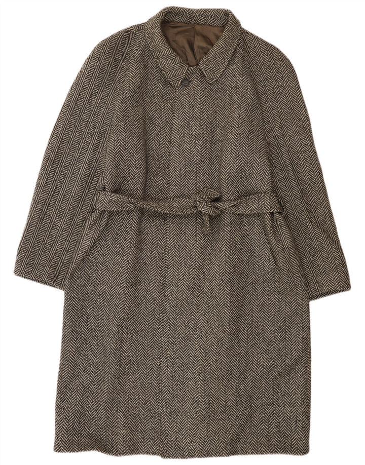Crombie Aberdeen Mens Overcoat UK 42 XL Grey Herringbone New Wool