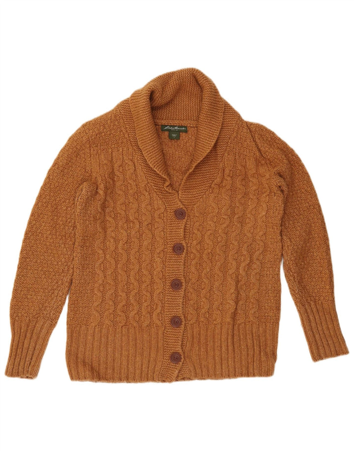 EDDIE BAUER Womens Oversized Cardigan Sweater UK 10 Small Brown Lambswool