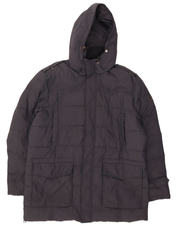 Navigare Mens Hooded Padded Coat UK 46 3XL Navy Blue Nylon