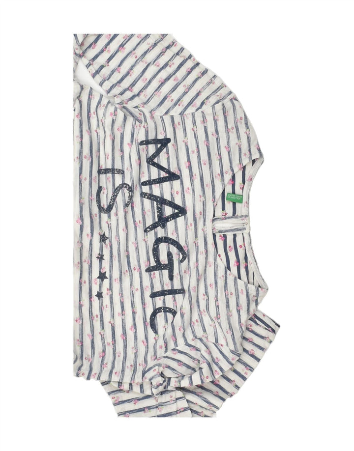 BENETTON Girls Graphic Top Long Sleeve 11-12 Years 2XL  Blue Striped | Vintage Benetton | Thrift | Second-Hand Benetton | Used Clothing | Messina Hembry 