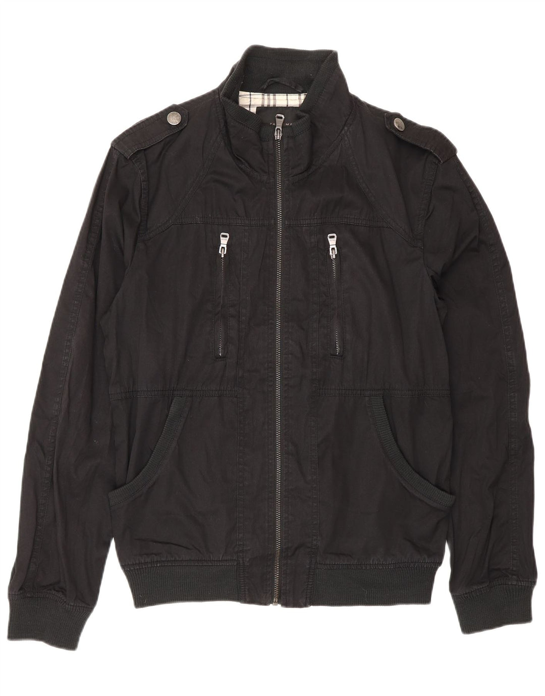 Zara Herre Military Bomber Jacket UK 38 Medium Sort Bomuld