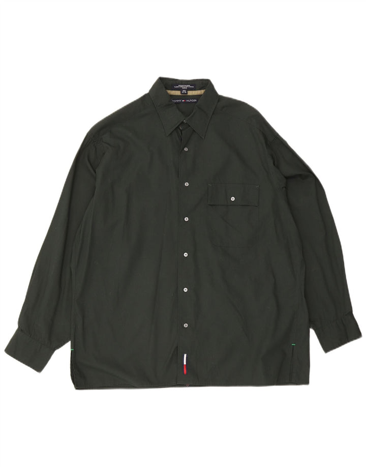 Camicia da uomo Tommy Hilfiger taglia 15 1/2 cotone verde medio
